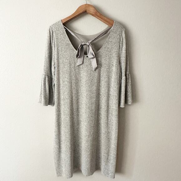 WHBM Gray Super Soft Knit Satin Tie Back Mini Dress women’s size XL - Picture 5 of 11